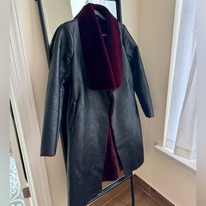 BLANK NYC XS BURGUNDY FAUX-FUR LINED FAUX-LEATHER COAT with LINED POCKETS USED